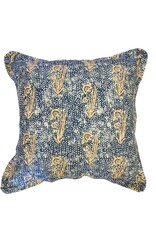 Indigo Blue Dotted & Brown Stemmed Floral Square Pillow