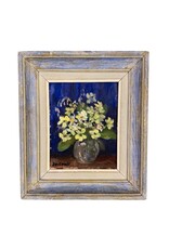 Vintage Framed French Yellow & Blue Floral Arrangement Painting