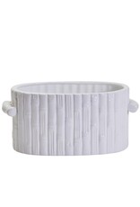 White Ceramic Bamboo Planter with Handles