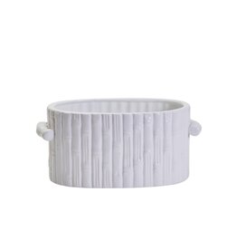 White Ceramic Bamboo Planter with Handles