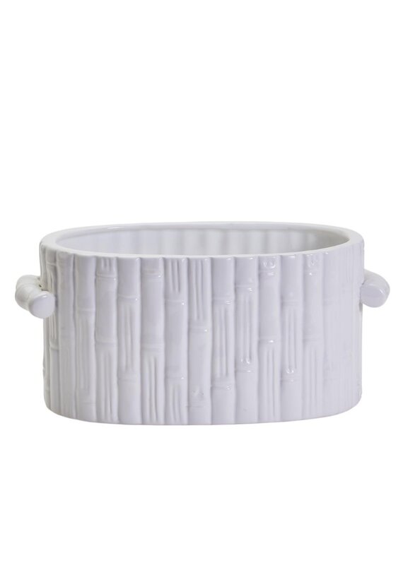 White Ceramic Bamboo Planter with Handles