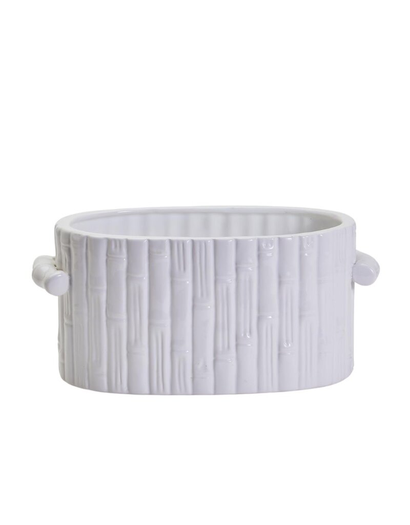 White Ceramic Bamboo Planter with Handles