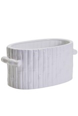 White Ceramic Bamboo Planter with Handles