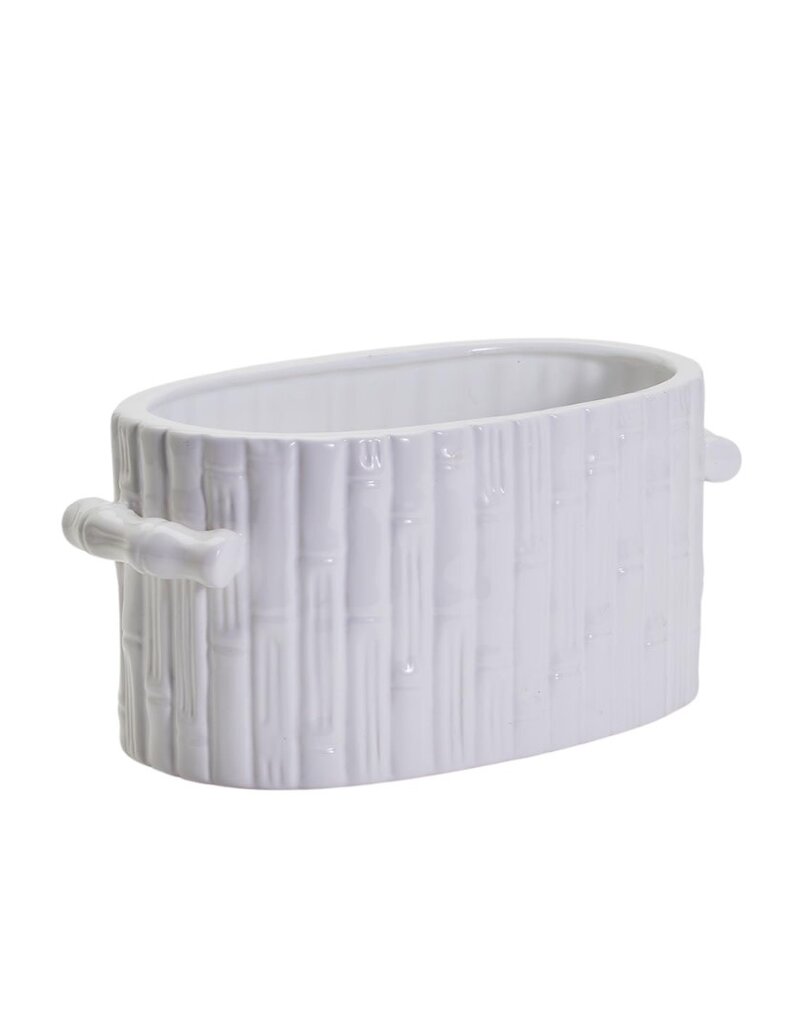 White Ceramic Bamboo Planter with Handles