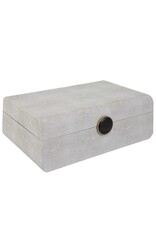 White Shagreen Rounded Box with Black Lacquer Button