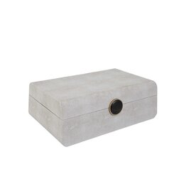 White Shagreen Rounded Box with Black Lacquer Button