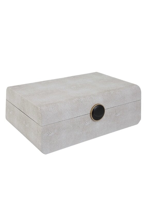 White Shagreen Rounded Box with Black Lacquer Button