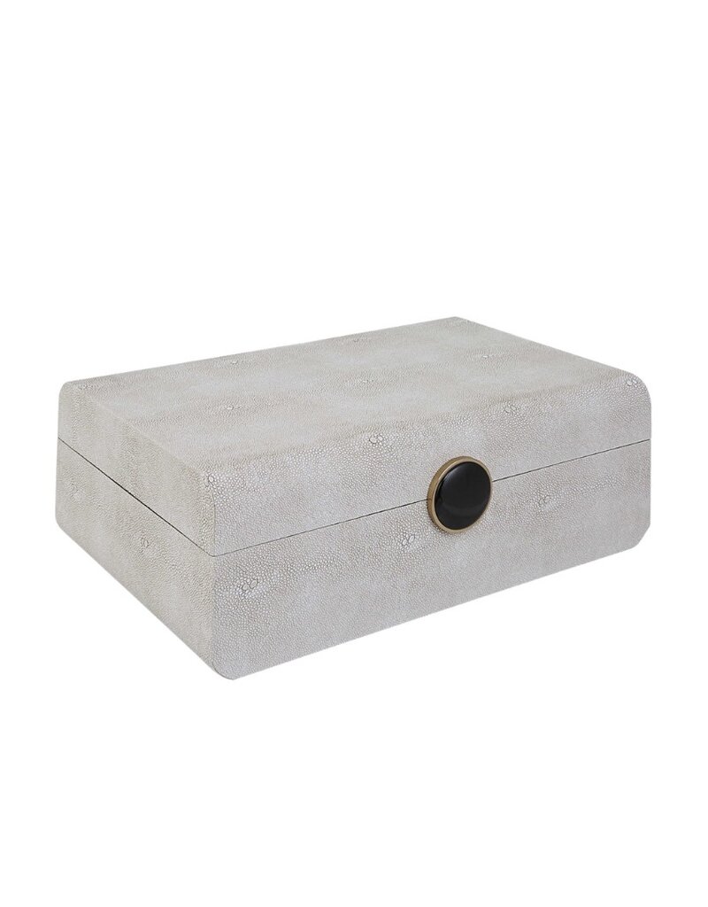 White Shagreen Rounded Box with Black Lacquer Button