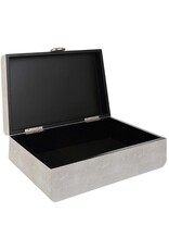 White Shagreen Rounded Box with Black Lacquer Button
