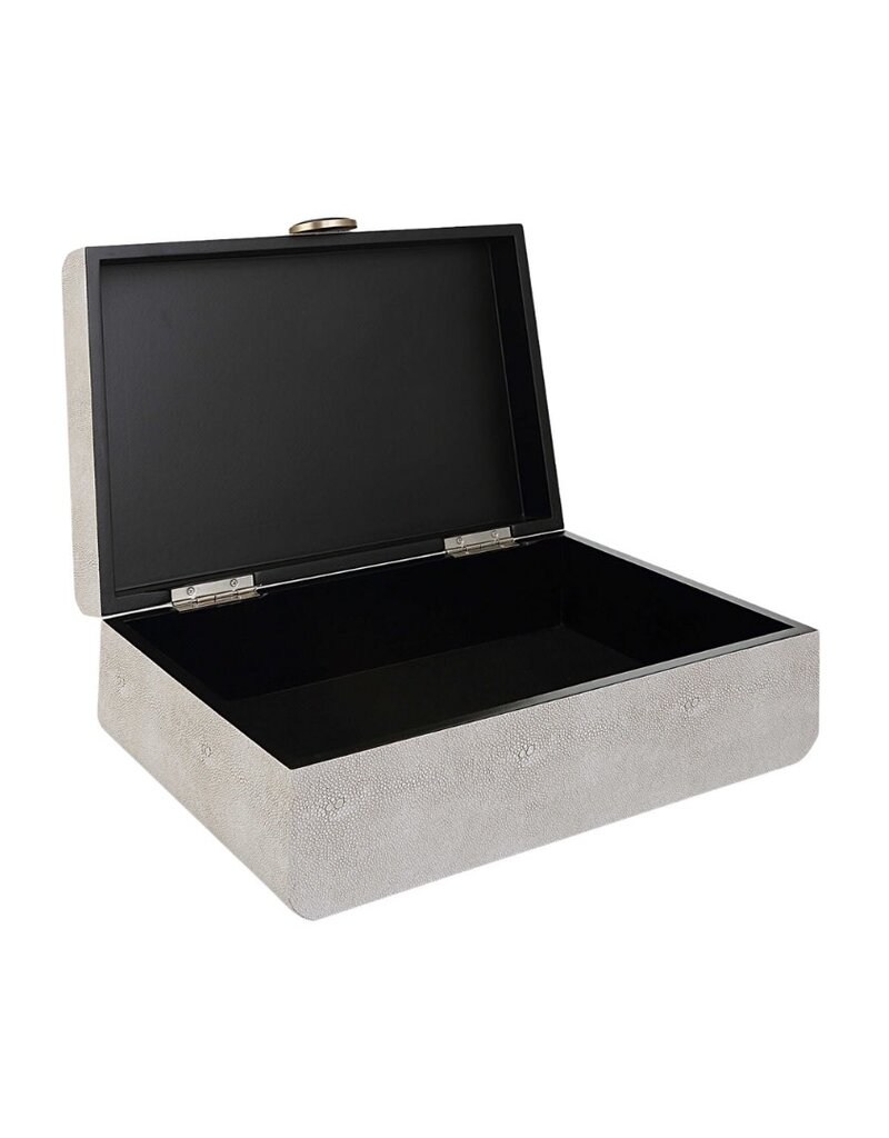 White Shagreen Rounded Box with Black Lacquer Button