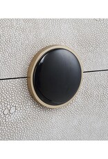 White Shagreen Rounded Box with Black Lacquer Button