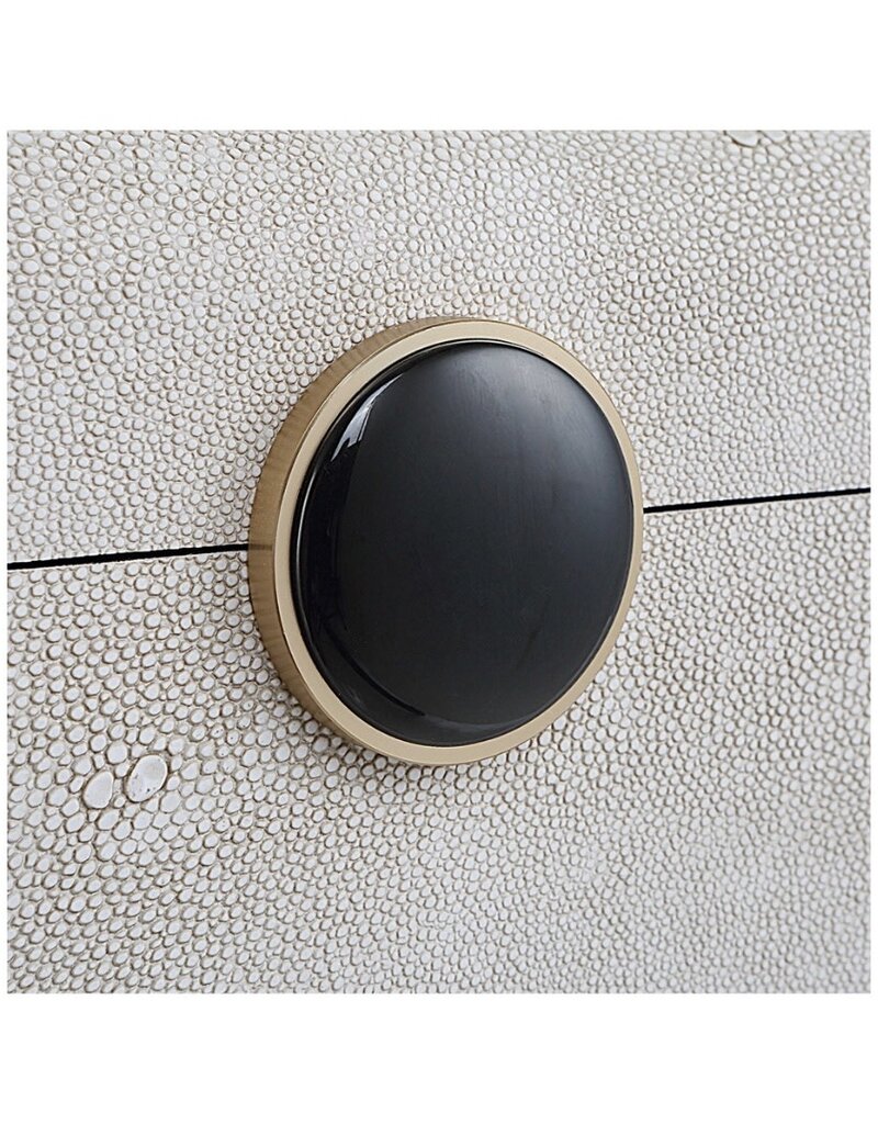 White Shagreen Rounded Box with Black Lacquer Button