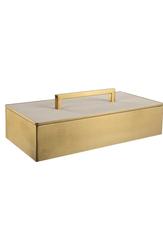 Gold & White Shagreen Rectangular Box with Handle