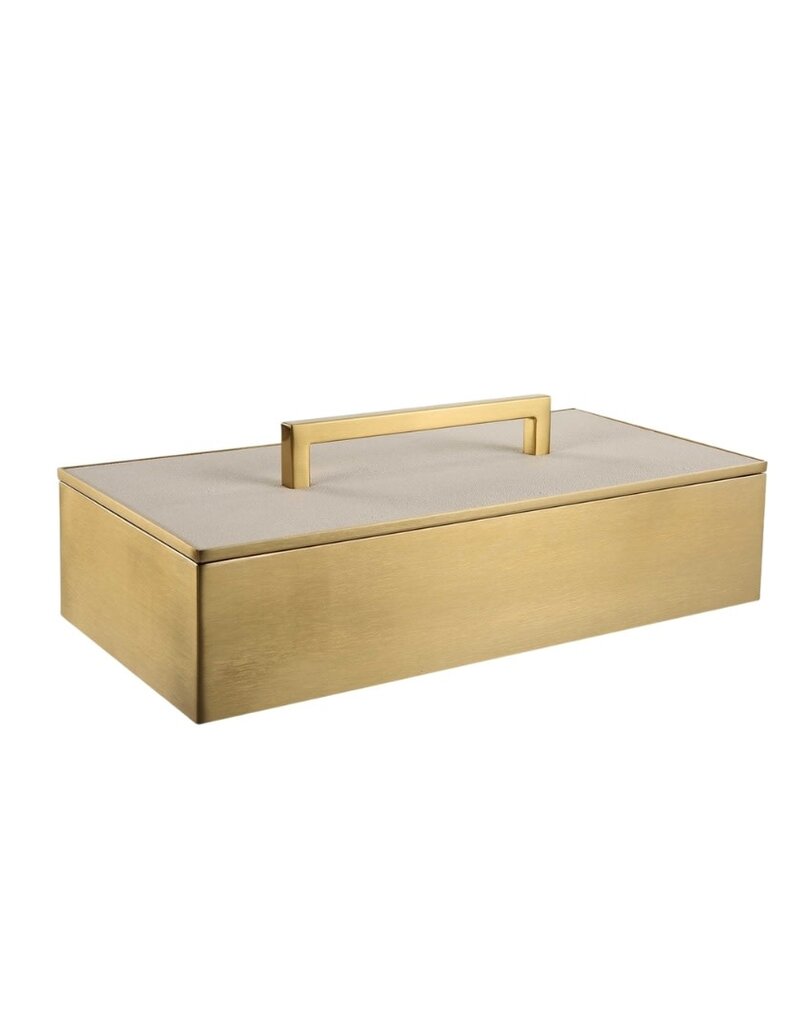 Gold & White Shagreen Rectangular Box with Handle