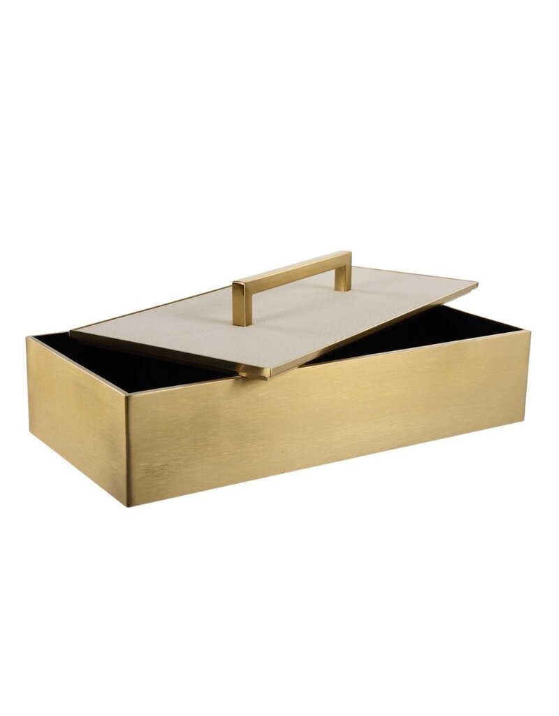 Gold & White Shagreen Rectangular Box with Handle