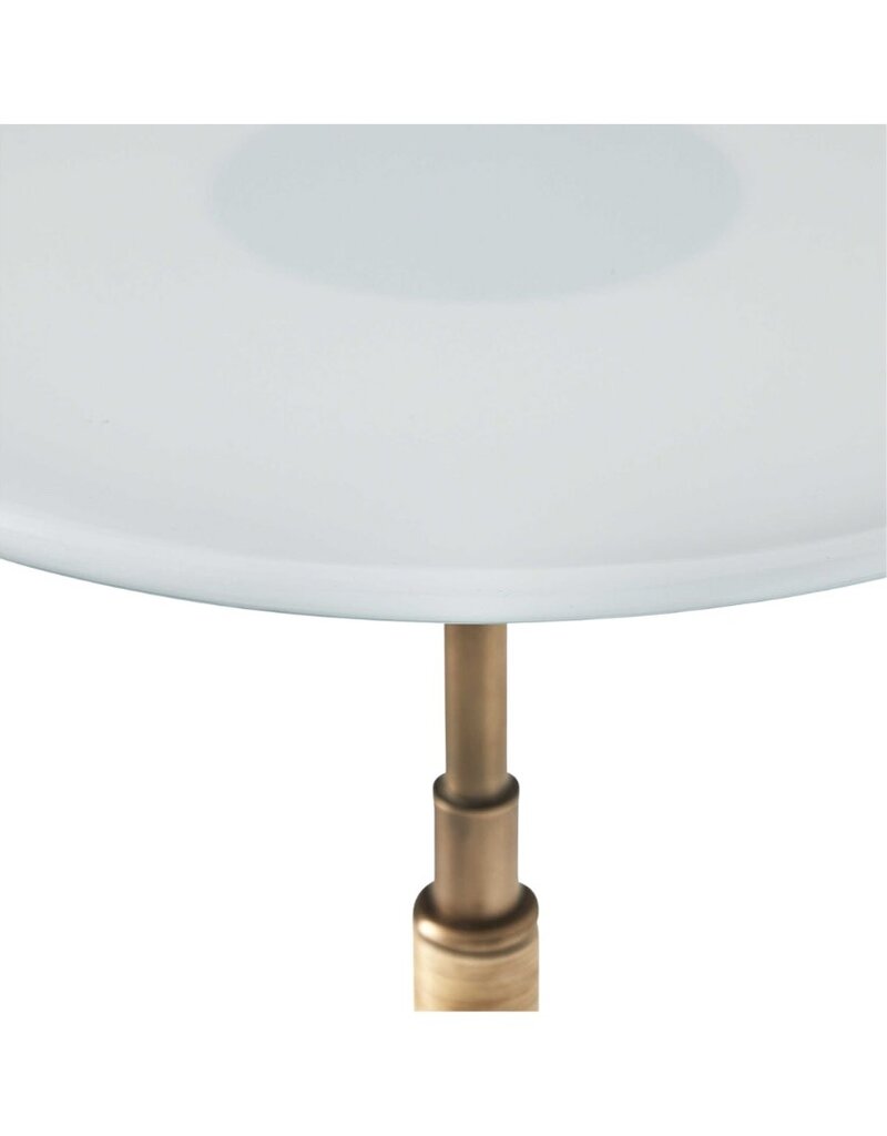 White & Brass Glass Side Table with Natural Rattan