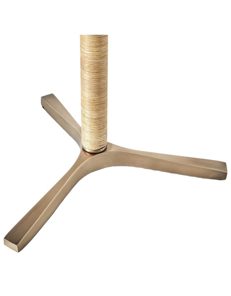 White & Brass Glass Side Table with Natural Rattan