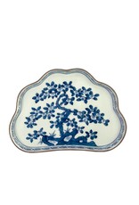 Vintage Blue & White Ceramic Floral Tree Shaped Tray