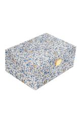 Blue Floral Fabric Jewelry Box with Gold Handle