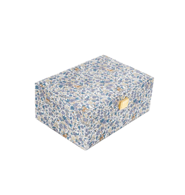 Blue Floral Fabric Jewelry Box with Gold Handle