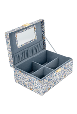 Blue Floral Fabric Jewelry Box with Gold Handle