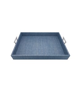 Light Blue Grasscloth Tray with Silver Handles