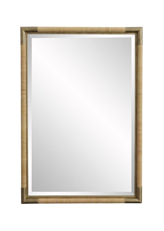 Natural Wrapped Rattan Mirror with Brass Corners