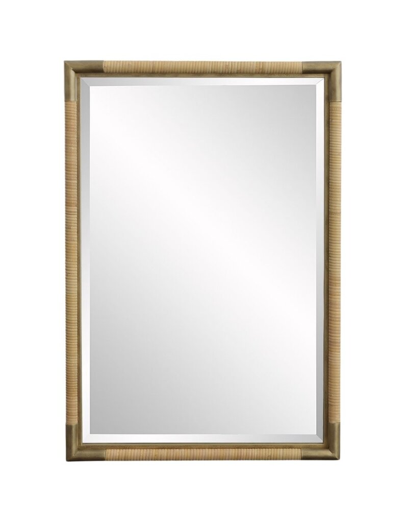 Natural Wrapped Rattan Mirror with Brass Corners