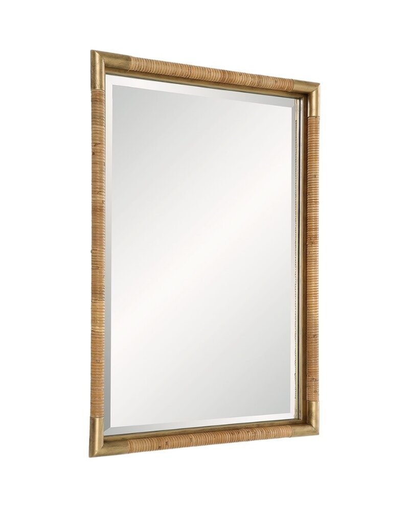 Natural Wrapped Rattan Mirror with Brass Corners