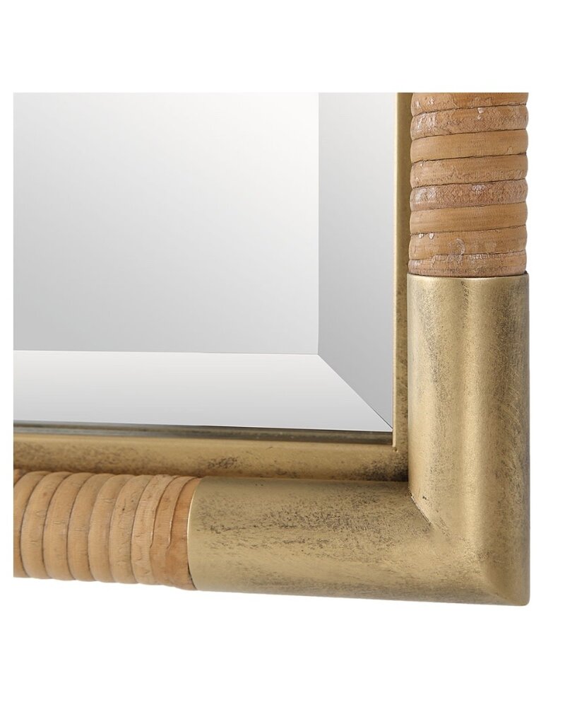 Natural Wrapped Rattan Mirror with Brass Corners