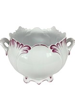 Vintage White Ceramic Planter with Pink Accents and Handles