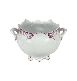 Vintage White Ceramic Planter with Pink Accents and Handles