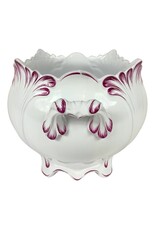 Vintage White Ceramic Planter with Pink Accents and Handles