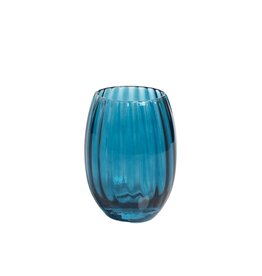 Set of 6 Blue Ribbed Stemless Glasses