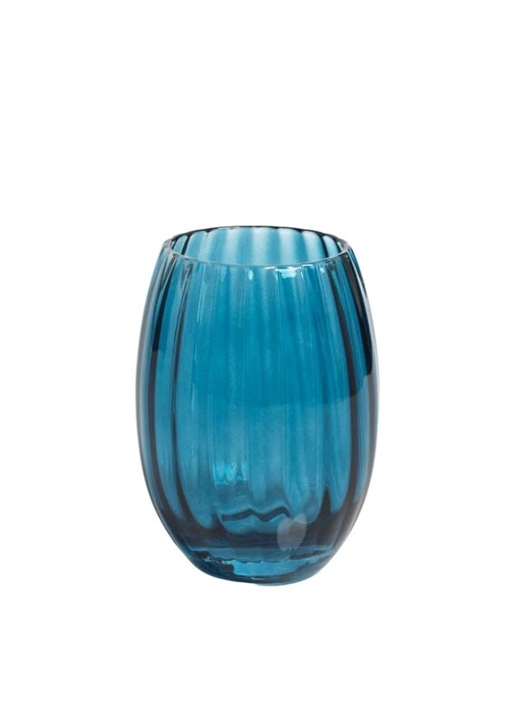 Set of 6 Blue Ribbed Stemless Glasses