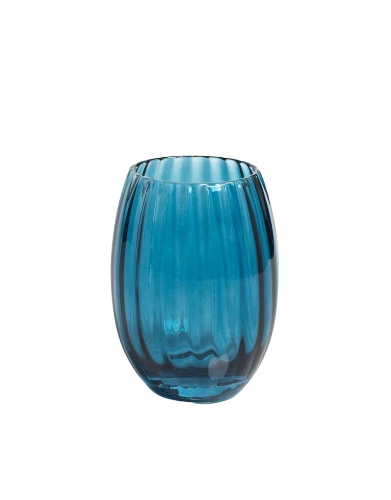 Set of 6 Blue Ribbed Stemless Glasses