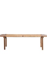 Brown Teakwood Bench with Woven Natural Rattan
