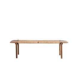 Brown Teakwood Bench with Woven Natural Rattan