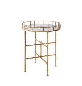 Gold Bamboo Side Table with Mirror Top