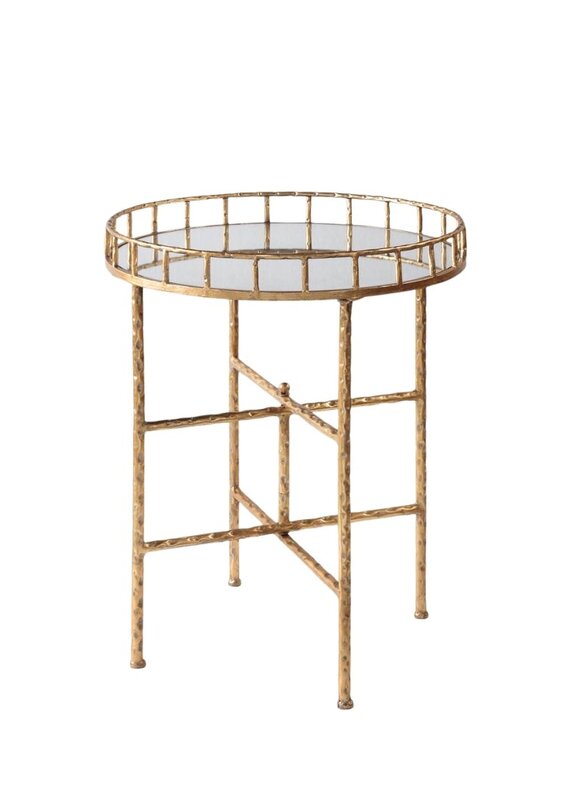 Gold Bamboo Side Table with Mirror Top