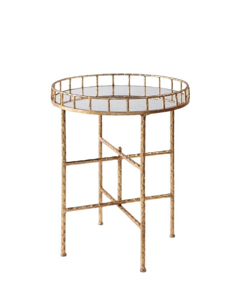 Gold Bamboo Side Table with Mirror Top