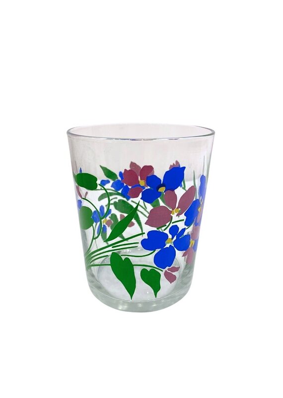 Vintage Set of 6 Painted Violets Double Old Fashioned Glasses