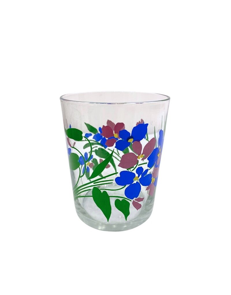 Vintage Set of 6 Painted Violets Double Old Fashioned Glasses