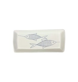 White Ceramic Tray with Blue Dotted Fish