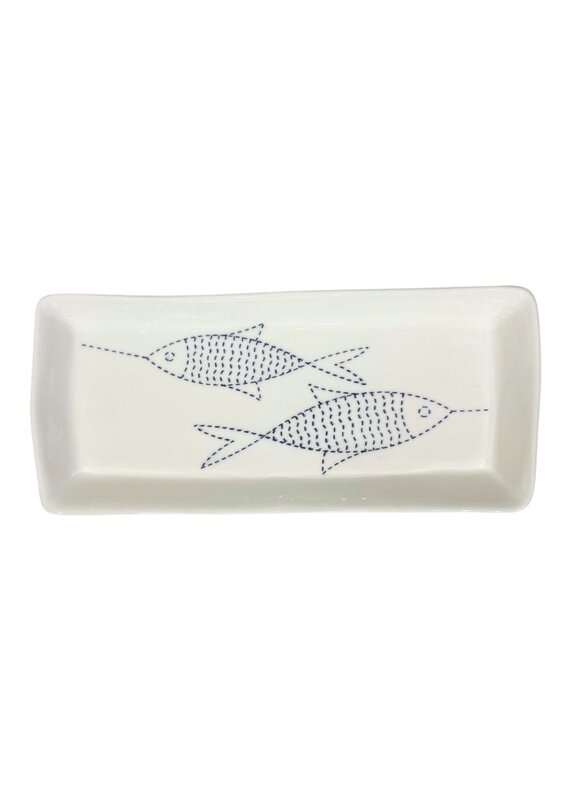 White Ceramic Tray with Blue Dotted Fish