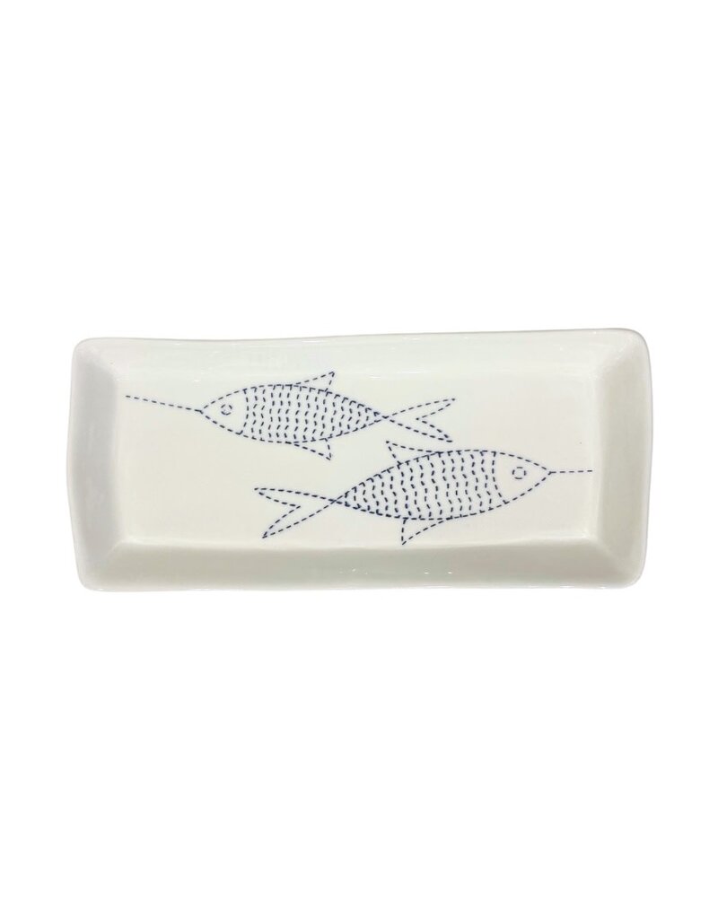 White Ceramic Tray with Blue Dotted Fish
