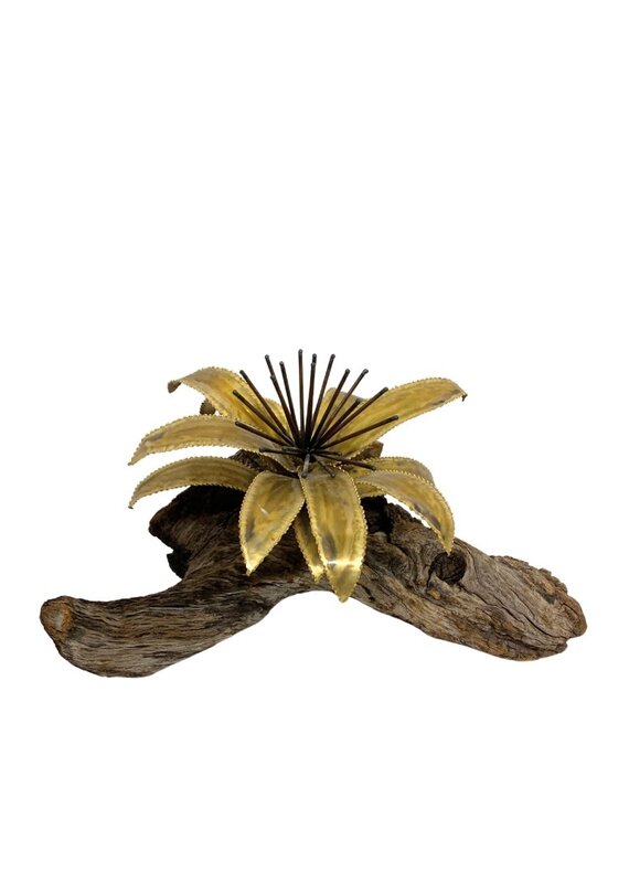 Vintage Brass Flower on Brown Driftwood