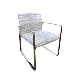 Vintage Upholstered Silver Chrome Chair with Gray Paintbrush Stripe