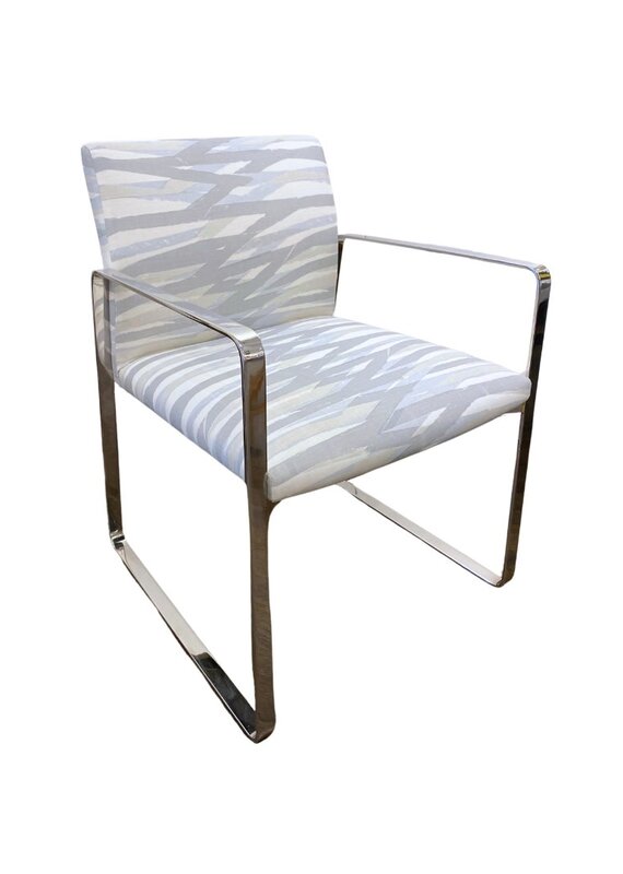 Vintage Upholstered Silver Chrome Chair with Gray Paintbrush Stripe