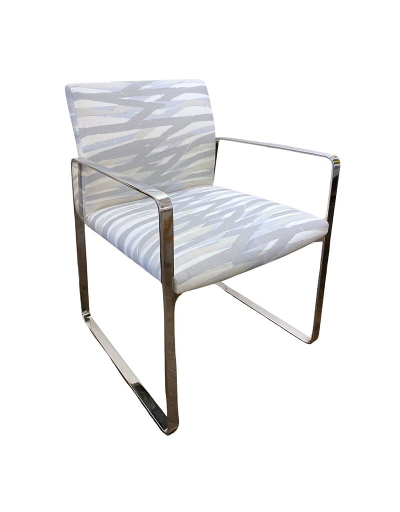 Vintage Upholstered Silver Chrome Chair with Gray Paintbrush Stripe